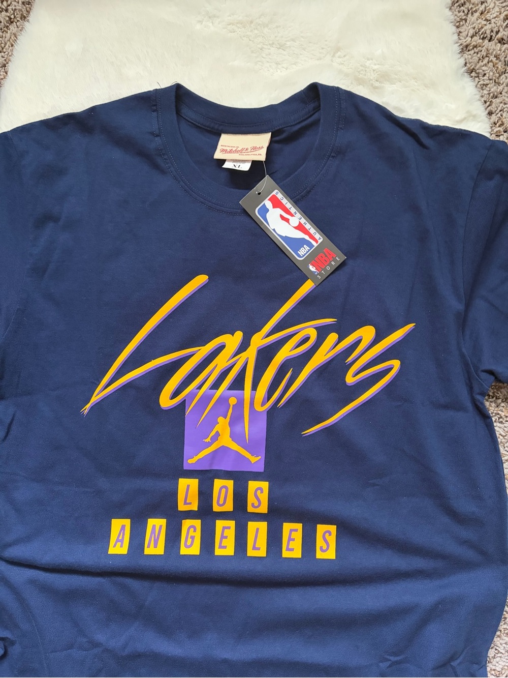 NBA Los Angeles Lakers Navy Tee with Yellow and Purple Script